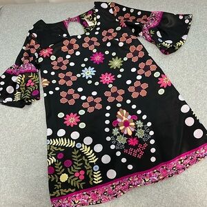 Rubber Ducky Silky Floral Mini Dress Medium Multicolored Bell Fairy Artsy